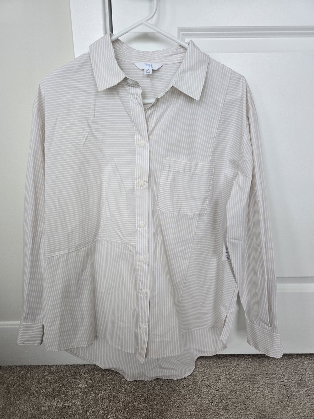 Time and Tru Beige and White Striped Button-Down Shirt